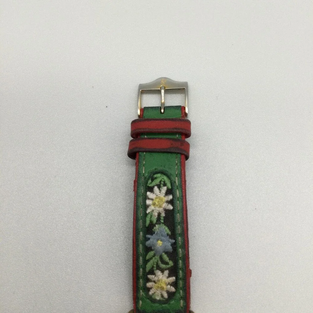 Michel Jordi 1991 Womens Watch 33mm Gold Tone Green Floral Strap New Battery